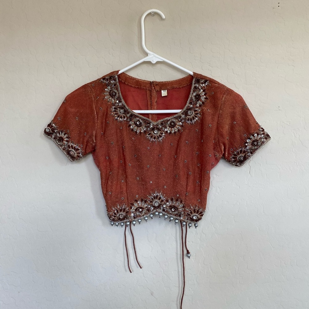 Crazy burnt orange gem crop top